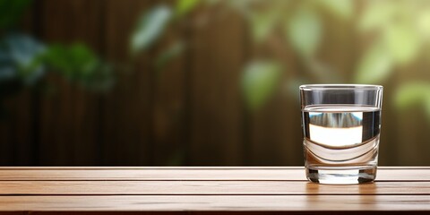 Poster - Drinking water on wood table and space for text, Refreshing drink : Generative AI