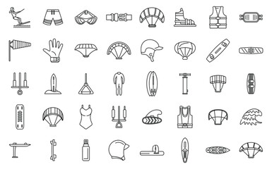 Canvas Print - Kitesurfing icons set outline vector. Active fun. Kite board