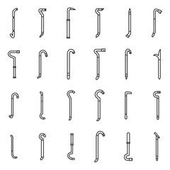 Poster - crowbar icons set outline vector. breaking equipment. bar tool