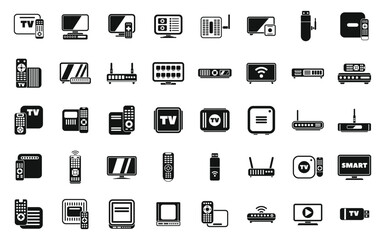 Poster - Smart TV box icons set simple vector. Cable device. Television movie