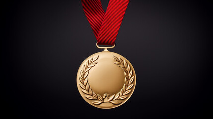 Wall Mural - gold medal and red ribbon over dark background