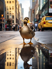 Wall Mural - A Photo of a Duck on the Street of a Major City During the Day