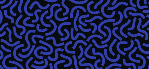 Poster - Monochrome doodle pattern. Funny monochrome pattern. Curved blue lines