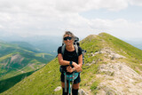 Fototapeta Las - woman tourist on Mount Orhi, between Navarre and France