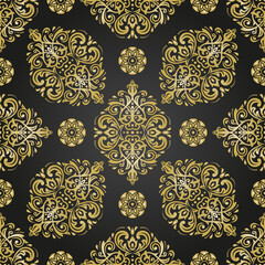 Wall Mural - Orient classic pattern. Seamless abstract background with vintage golden elements. Orient black and golden background. Ornament for wallpapers and packaging