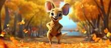 Kangaroo Goes To School Cute Cartoon Leaves Background