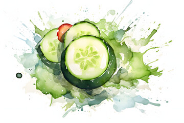 Wall Mural - Cucumber Watercolor Art Style