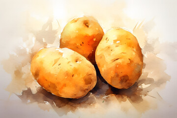 Canvas Print - Potato Watercolor Art Style