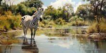 Zebra's Expression And Pose, The Painting Can Convey Various Emotions Or Narratives, Generative AI