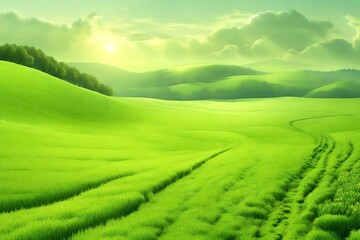 landscape with green field and sky generated by AI technology