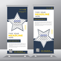 Wall Mural - star design roll up banner template, vertical baner with star shape, black and yellow standy, stand 