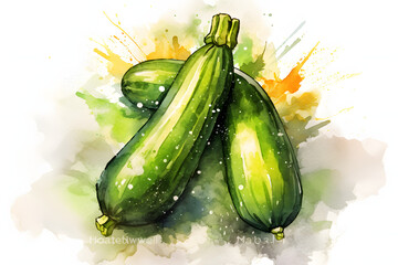 Canvas Print - Zucchini Watercolor Art Style