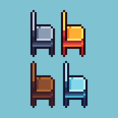 Leinwandbilder - pixel art sets of gold chair with variation color item asset. simple bits of chair interior on pixel