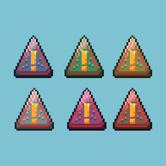 Fototapete - Pixel art sets of restricted sign with variation color item asset. Simple bits of triangle sign on pixelated style. 8bits perfect for game asset or design asset element for your game design asset