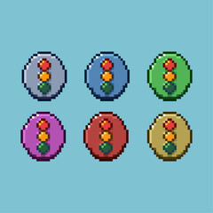 Poster - Pixel art sets of traffic light sign with variation color item asset. Simple bits of traffic light on pixelated style. 8bits perfect for game asset or design asset element for your game design asset