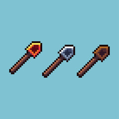 Leinwandbilder - pixel art sets of shovel with variation color item asset. simple bits of shovel farm tools on pixela