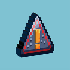 Poster - Isometric Pixel art 3d of restricted sign for items asset. Triangle electric sign on pixelated style.8bits perfect for game asset or design asset element for your game design asset.