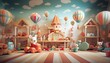 © NAITZTOYA - Playroom for children with classic toys as backdrop for studio photo of child