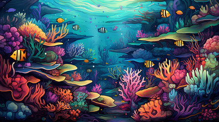 Wall Mural - illustration of A fantastical underwater world