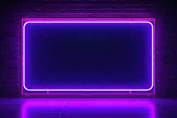 Poster - Futuristic glowing interior design. Infinite illusions. Abstract neon lights frame in dark room. Electric elegance. Black and bright decor