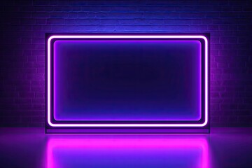 Poster - Futuristic glowing interior design. Infinite illusions. Abstract neon lights frame in dark room. Electric elegance. Black and bright decor