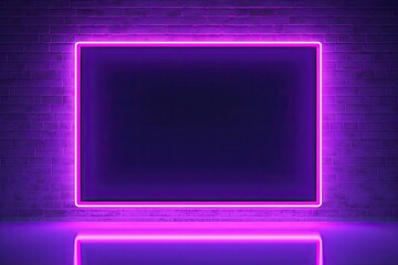 Poster - Futuristic glowing interior design. Infinite illusions. Abstract neon lights frame in dark room. Electric elegance. Black and bright decor