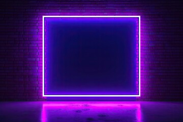 Poster - Futuristic glowing interior design. Infinite illusions. Abstract neon lights frame in dark room. Electric elegance. Black and bright decor