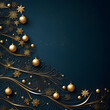 Very Elegant Christmas Themed Design Illustration over Dark Blue Background with Gold Accents