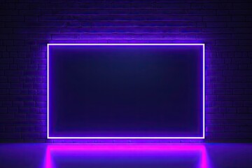 Poster - Futuristic glowing interior design. Infinite illusions. Abstract neon lights frame in dark room. Electric elegance. Black and bright decor