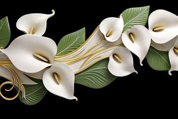 Wall Mural - a 3d wallpaper design with white calla lily flowers on the borders