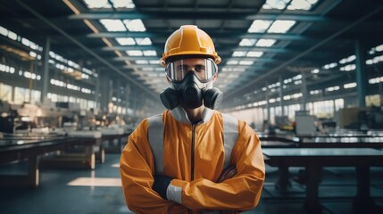 Poster - Industrial engineer with personal protective equipment at industry factory.