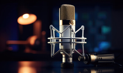 Aufkleber - Studio microphone, Radio station microphone in broadcast room.