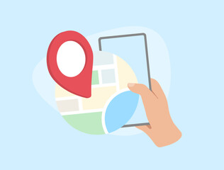 Poster - Local search - Finding Nearby Businesses on Map. Geofencing Illustration for local seo and location-based marketing. Isolated vector icon on blue background