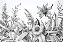 Black, White And Grey Floral Renaissance Background, High Detail, Sharp Details