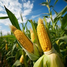 Photo Of Yellow Corn On The Cob, Farm-fresh, Captured With A Wide-angle Lens For Variety Generative AI