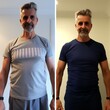 © Yulia - Male body before and after weight loss on home interior background. Health care and diet concept
