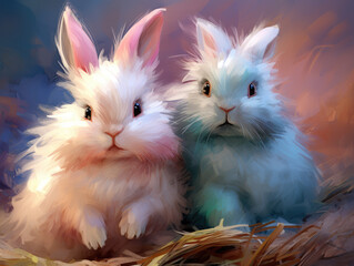 Wall Mural - Two bunnies. Digital art.