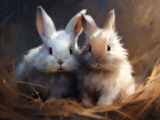 Wall Mural - Two bunnies. Digital art.