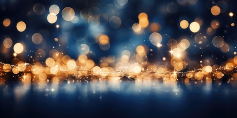 Wall Mural - Christmas garland bokeh lights radiating a magical glow against a midnight blue background, generative AI