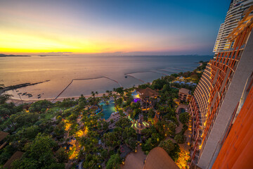 Wall Mural - Cityscape of pattaya beach and city from hotel rooftop