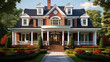 Colonial style American house. American classic home and house designs