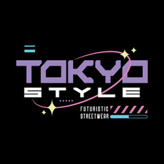 Wall Mural - tokyo japan y2k streetwear aesthetic slogan typography tshirt style logo vector icon design illustra