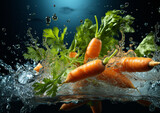 Fototapeta Łazienka - świeże naturalne marchewki, wrzucane do wody
