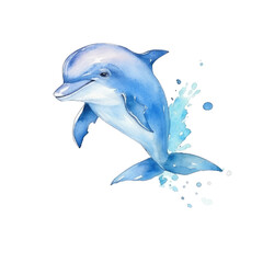 Wall Mural - A Watercolor Painting of a Dolphin in Nature with a White Background