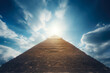 The Top Of The Great Egyptian Pyramid Against A Background Of The Sky With Sun Flares Created Using Artificial Intelligence