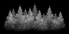 Snowy Spruces From Dots. Happy New Year . Hand Drawing. Not AI, Illustrat3. Vector Illustrations