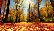 Autumn In The Forest, Symphony Of Colors: A Breathtaking Autumn Park Scene, AI Generated