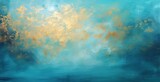 Fototapeta  - Golden flecks dispersing amidst a serene blue clouded backdrop
