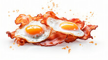 Delicious Fried Eggs And Bacon On A White Background