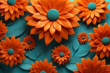 3d Floral Wallpaper Design With Gerbera Daisy Orange Flowers
